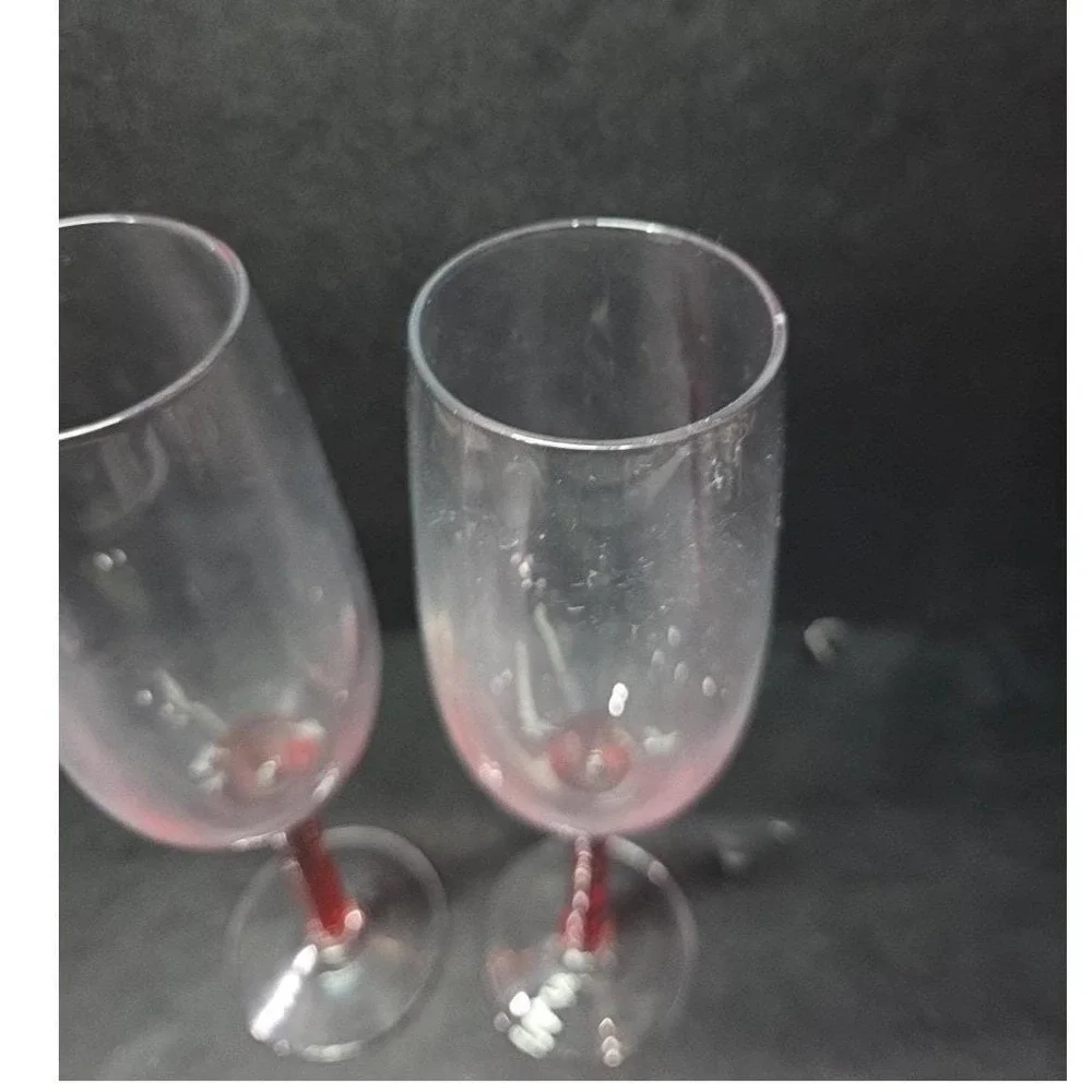 Red Stemmed Champagne Flutes, Set of 2, Hand Blown Toasting Glasses, Stemware‎